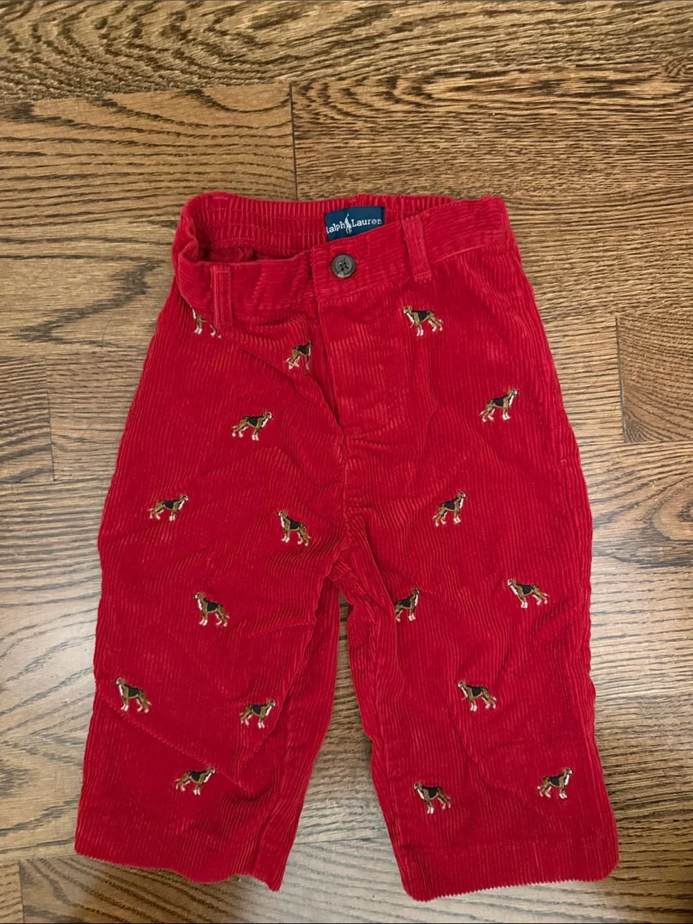Ralph Lauren Red Corduroy Pants with Puppy Embroidery